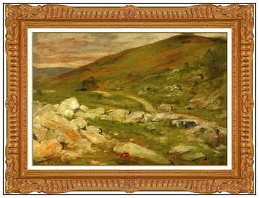Willard Metcalf New England Landscape Oil Painting on Board Signed Original Art