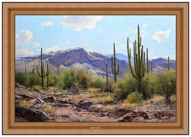 Robert Peters Large Oil Painting on Canvas Signed Framed Mountain River Landscape Artwork