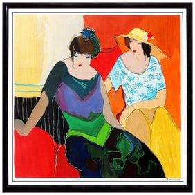 Itzchak Tarkay Intimacy Embossed Serigraph Signed Women Cafe Portrait Framed Art