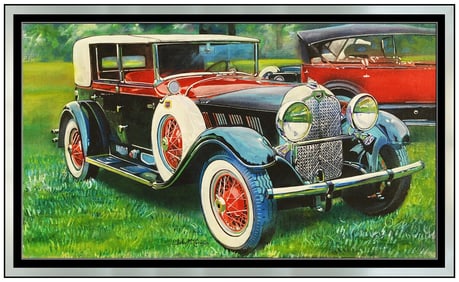 John McCormick Auburn Classic Car Oil Painting on Canvas Signed Large Artwork