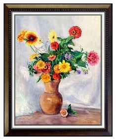 Johann Berthelsen Still Life Flowers Oil Painting on Canvas Signed Original Artwork