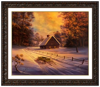 Maurice Meyer Winter Landscape Oil Painting on Canvas Signed Framed Original Art