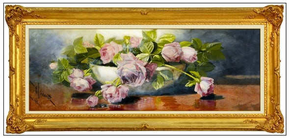 Edward Leavitt Floral Still Life Oil Painting on Board Signed Original Artwork