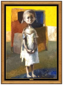Jose Montanes Girl Child Portrait Painting on Canvas Signed Original Framed Art