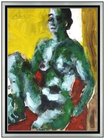 Karl Stark Female Figure Gouache Painting on Paper Signed Original Framed Artwork