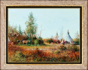Tom Perkinson Native American Western Watercolor Painting Signed Large Original
