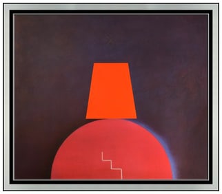 Jose Cajahuaringa Large Geometric Peinture sur Toile Signed Abstract Framed Artwork