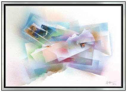 Pan Qiqun Abstract Airbrush Acrylic Painting Signed Original Modern Artwork: This lot includes:Gallery COA & free domestic shipping (*insurance and international shipping for an additional charge)Artist: Pan QiQunTitle: Le CrystalsMedium: Acrylic PaintingSize: 28" x 38"Framed:
