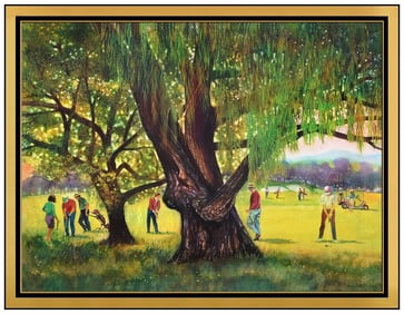 Joseph Frederic Landscape Sports Watercolor Painting on Board Signed Artwork