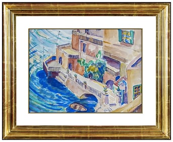 Lucy Pierce Italian Landscape Watercolor Painting Signed Original Framed Artwork