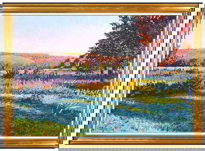Scott Moore New England Maine Landscape Oil Painting on Canvas Signed Original: This lot includes:Gallery COA & free domestic shipping (*insurance and international shipping for an additional charge)Artist: Scott MooreTitle: The Lawn Chair Medium: Oil On Canvas Size: 40" x 60"Fra
