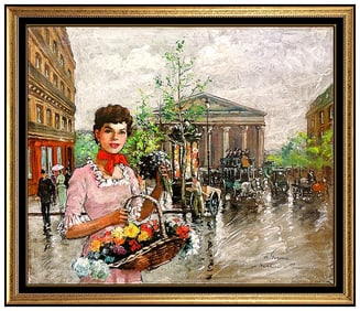 Francois Gerome Paris French Female Portrait Oil Painting on Canvas Signed Art