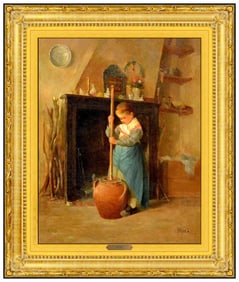 Jean Pierre Haag Child Portrait Oil Painting on Board Signed Original Framed Art