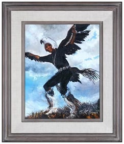 Bette Harris Western Portrait Landscape Oil Painting on Board Signed Original Art