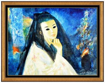 Georges Spiro Female Portrait Painting Oil on Canvas Signed Original Large Artwork