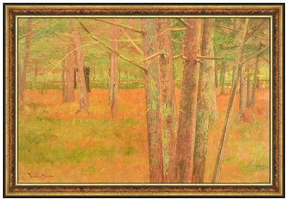 Theodore Wores Nature Landscape Oil Painting on Board Signed Framed Original Art