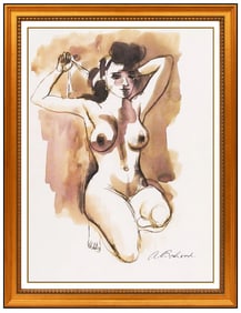 Aaron Bohrod Female Figurative Watercolor Painting Signed Woman Portrait Artwork