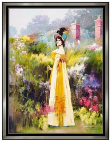 An He Floral Landscape Oil Painting on Canvas Signed Hans Amis Original Artwork