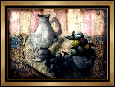 Philippe Auge Still Life Fruit Oil Painting on Canvas Signed Original Food Artwork