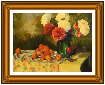 Don Ricks Floral Still Life Oil Painting on Board Signed Framed Original Artwork