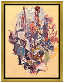 Clarence Hinkle Floral Landscape Gouache Painting Signed Original Framed Artwork