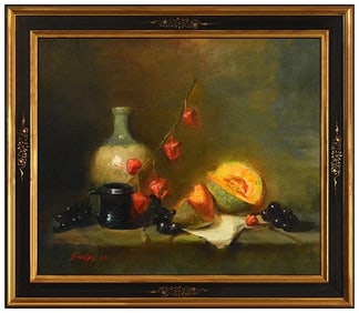 Ronald Goldfinger Still Life Oil Painting on Canvas Signed Framed Original Artwork