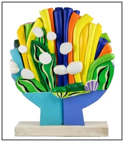Peter Chinni Painted Carved Wood Sculpture Signed Modern Abstract Original Artwork