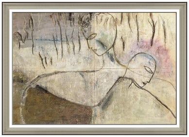 Jamali Portrait Pigmentation Painting on Cork Signed Framed Figurative Large Artwork