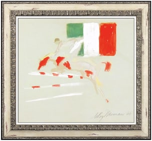 Leroy Neiman Horse Racing Acrylic Painting Signed Sports Art Authentic Original