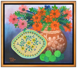 Julia Lopez Flowers Still Life Oil Painting on Canvas Signed Original Artwork