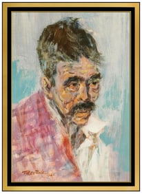 Romeo Tabuena Self Portrait Oil Painting on Board Signed Modern Framed Artwork