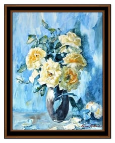 Edgar Forkner Roses Floral Watercolor Painting Signed Original Framed Fine Artwork