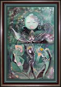 Andrea Smith Female Portrait Acrylic Painting Signed Large Framed Original Art