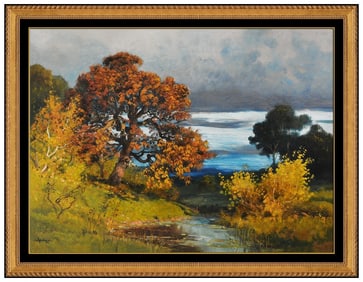 Alois Arnegger Water Landscape Oil Painting on Board Signed Framed Original Art
