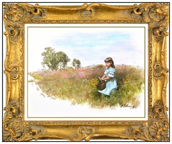 Adolf Sehring Landscape and Child Portrait Painting on Canvas Signed Framed Artwork