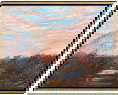 John Carroll Forest Landscape Oil Painting on Canvas Signed Framed Original Artwork: This lot includes:Gallery COA & free domestic shipping (*insurance and international shipping for an additional charge)Artist: John Carroll Title: Red Sky At NightMedium: Oil Painting On Canvas Size: