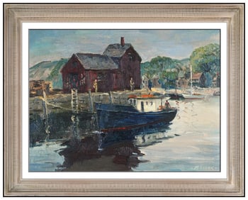 Melville Stark Boat Oil Painting on Canvas Board Signed Framed Nautical Artwork