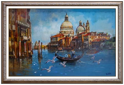 Fil Mottola Venice Landscape Oil Painting on Canvas Signed Large Original Artwork