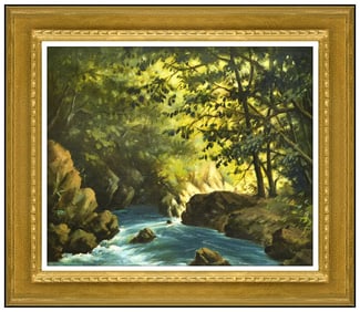 Seitoku Igarashi River Landscape Oil Painting on Canvas Signed Original Artwork