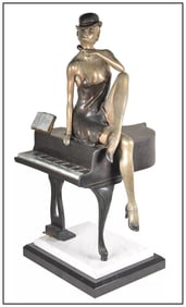 Howard Jason Cabaret Bronze Sculpture Signed Female Piano Music Full Round Artwork