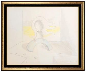 Mario Carreno Abstract Colored Pencil Drawing Signed Modern Framed Original Art