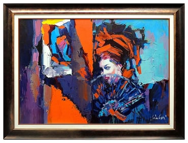 Nicola Simbari Figurative Beach Oil Painting on Canvas Signed Large Original Art