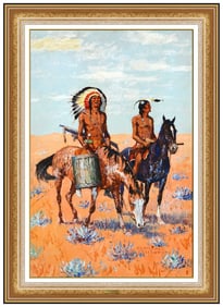 Clarence Ellsworth Figurative Oil Painting on Board Signed Framed Western Artwork