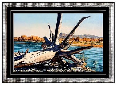 Michael J Harrell Fishing Landscape Oil Painting on Canvas Signed Framed Artwork