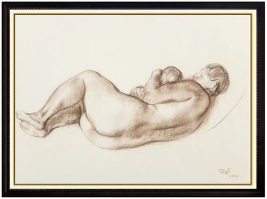 Francisco Zuniga Female Figure Conte Crayon Drawing Original Signed Framed Artwork