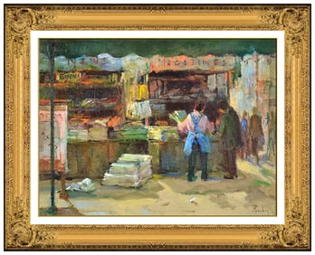 Claire H Ruby Cityscape Figurative Oil Painting on Canvas Signed Original Artwork