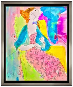 Linda Le Kinff Male and Female Portrait Watercolor Painting Signed Framed Artwork
