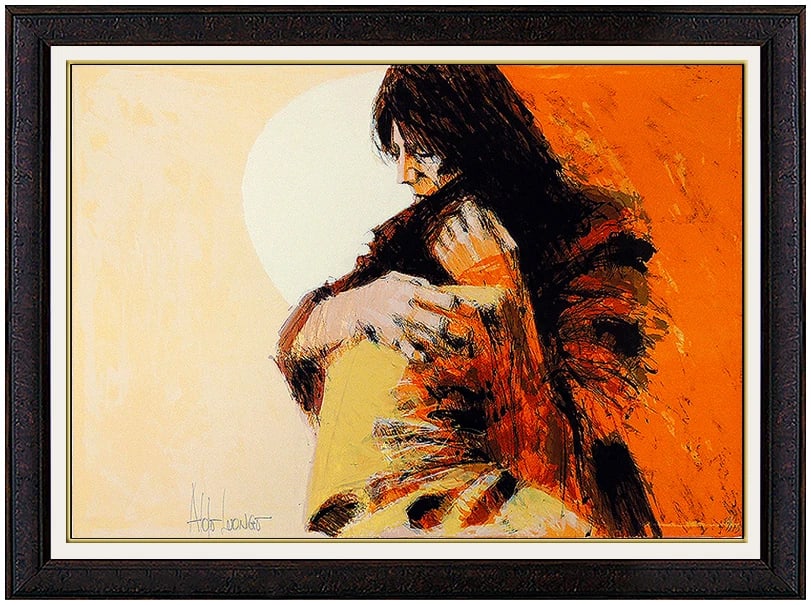 Aldo Luongo Signed Color Lithograph Mother & Child Portrait Large Framed Art