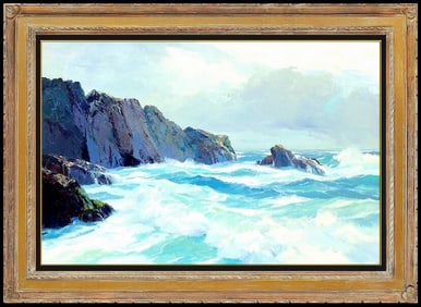 Bennett Bradbury Signed Large Oil Seascape Painting Canvas Framed Art