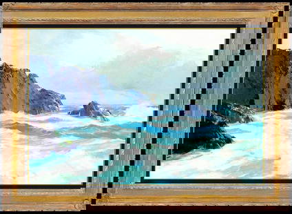 Bennett Bradbury Signed Large Oil Seascape Painting Canvas Framed Art: This lot includes:Gallery COA & free domestic shipping (*insurance and international shipping for an additional charge)Artist: Bennett Bradbury Title: San Vicente Medium: Oil Painting on Canvas Size: